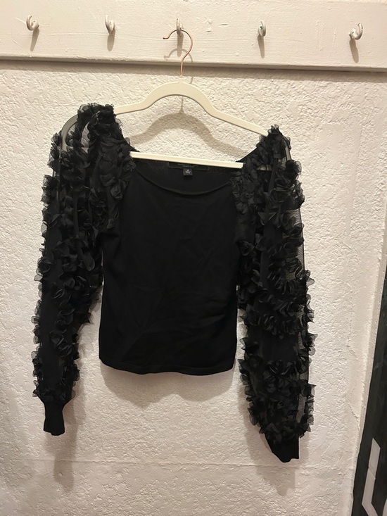 Marc New York Tops - Marc New York Black Ruffle Mesh Sleeve Blouse